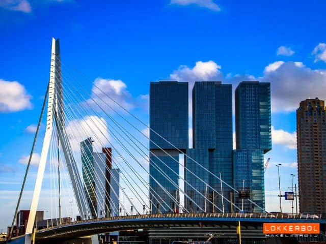 Prachtig aanzicht Erasmusbrug en de typerende Rotterdamse hoogbouw.