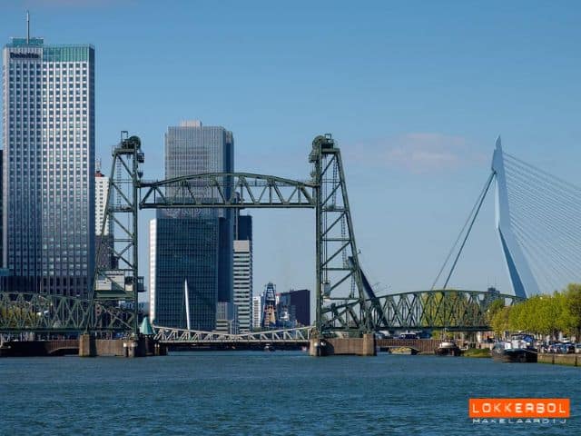 Uitzicht-vanaf-de-oude-maas-naar-de-koninginnebrug-Rotterdam.